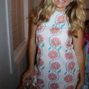 Floral Pink and Green Sleeveless Dress